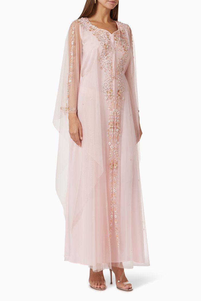 

Bead-embellished Kaftan in Tulle, Pink