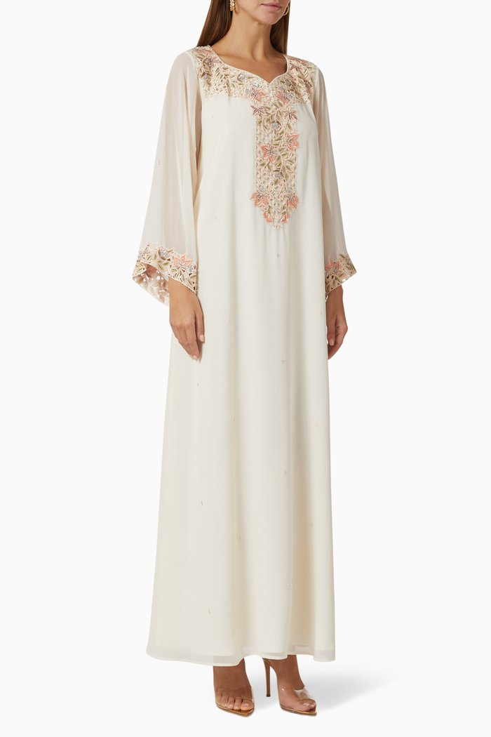 Sequin-embellished Kaftan in Chiffon, White
