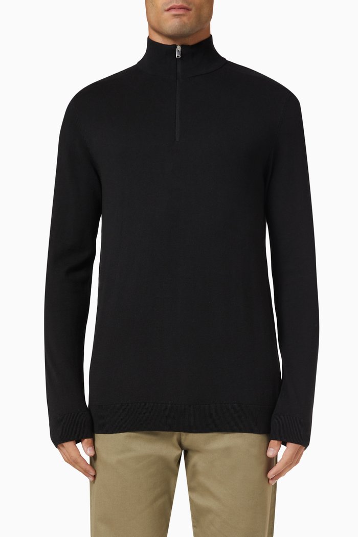 

Half-Zip Cardigan in Pima Cotton, Black