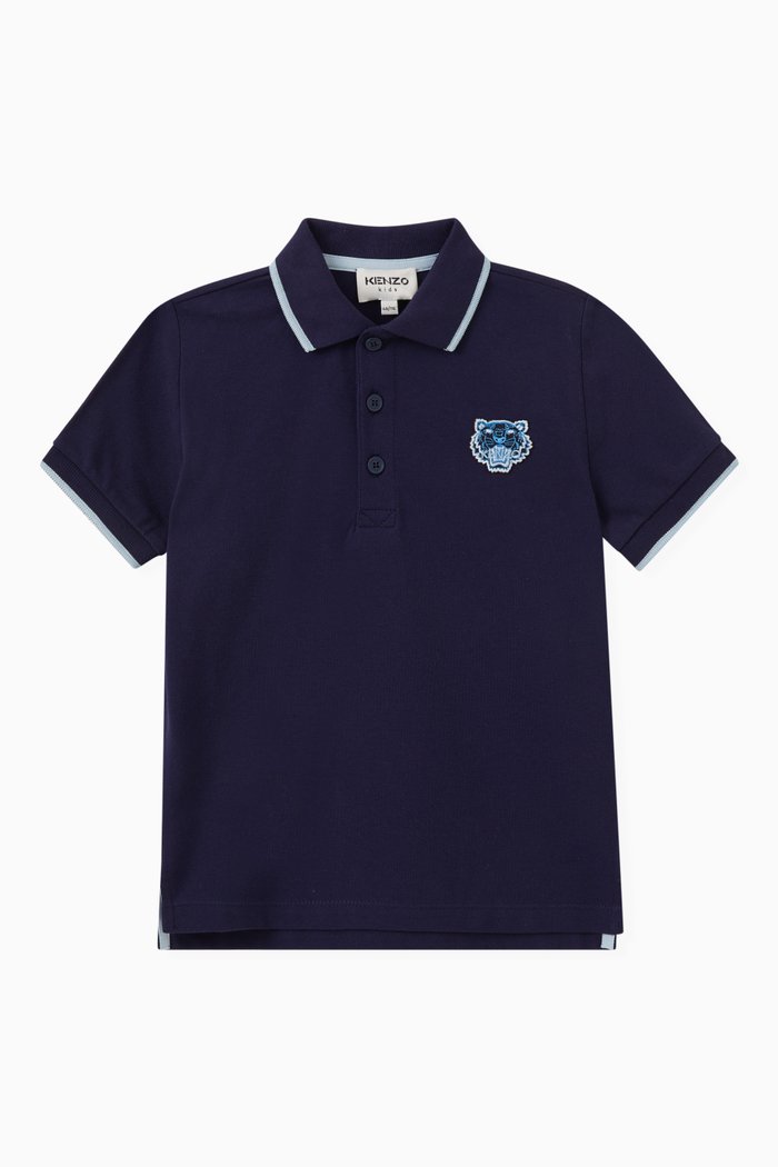 

Embroidered Tiger Logo Polo in Cotton, Blue