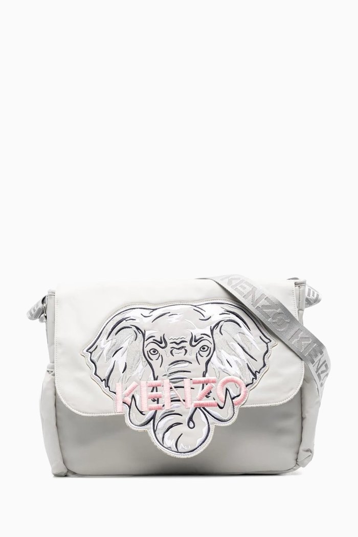 

Elephant Logo Print Diaper Bag in Technical Fabric, Grey