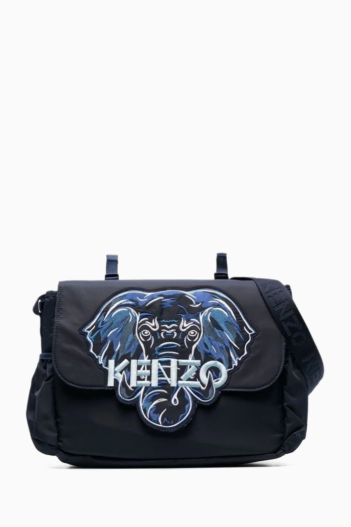 

Elephant Logo Print Diaper Bag in Technical Fabric, Blue