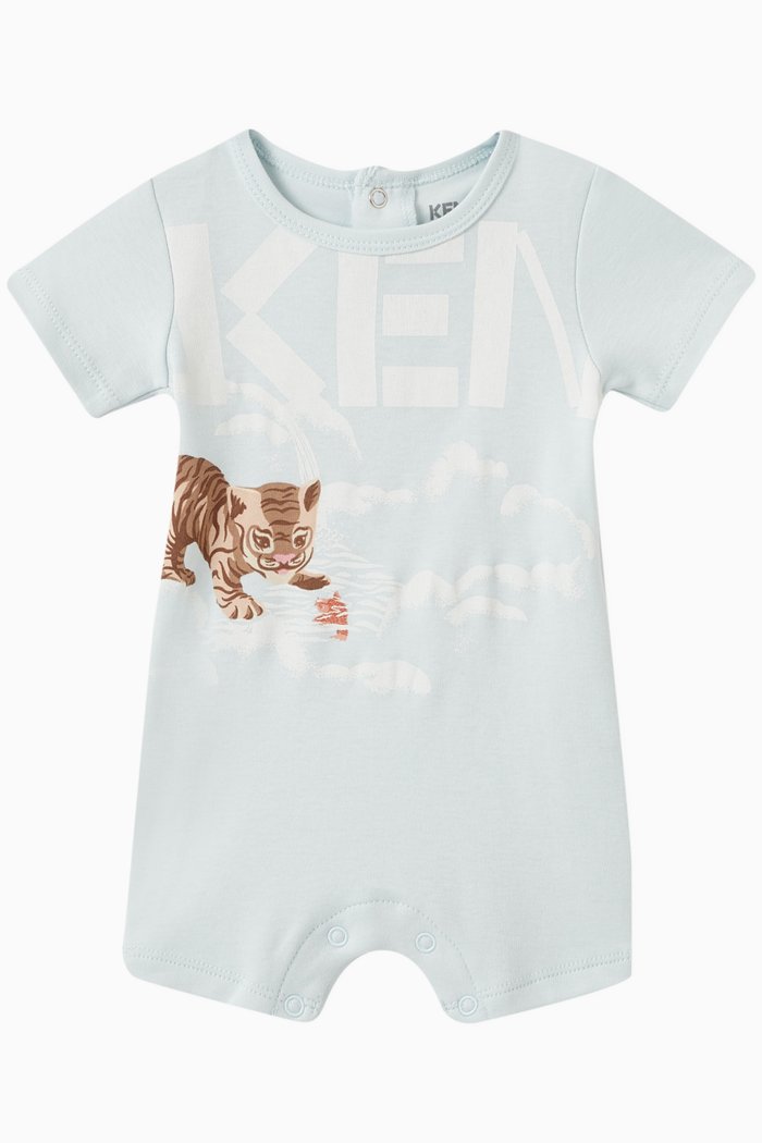 

Logo Print Romper in Cotton, Blue