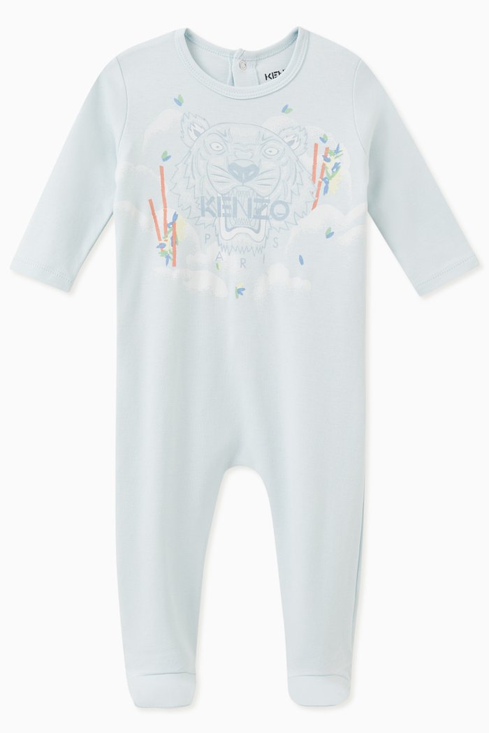 Tiger-print Sleepsuit in Organic Cotton, Blue