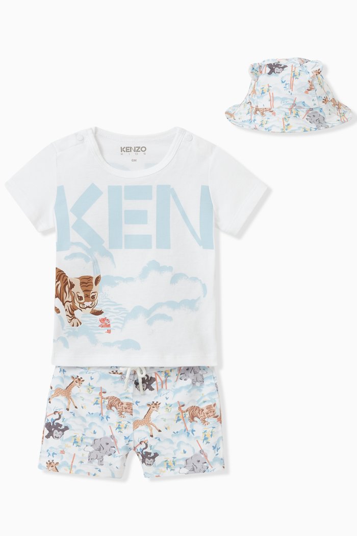 

Animal Print T-shirt, Shorts & Hat Set in Cotton, White