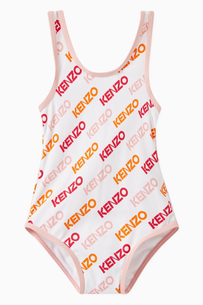 

Logo Print One-piece Swimsuit in Technical Fabric, White
