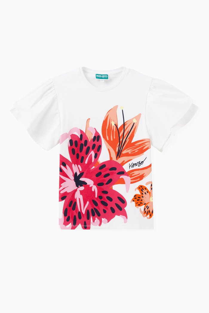 

Floral Print T-shirt in Cotton, White