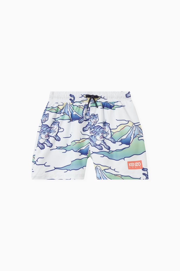 

Animal Print Swim Shorts in Nylon, White