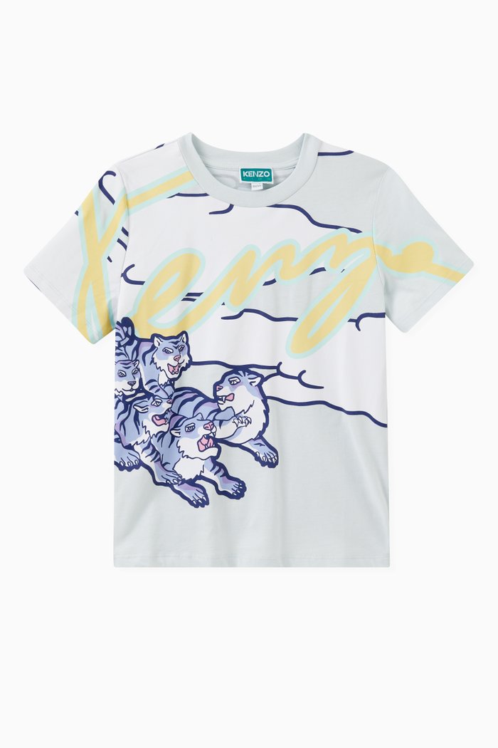 

Diagonal Logo Print T-shirt in Cotton, Blue
