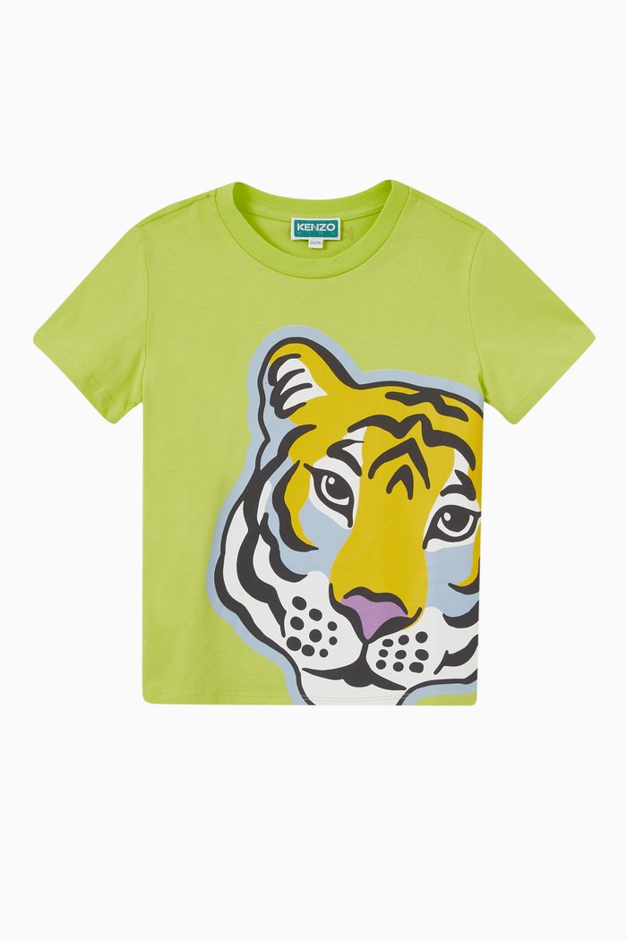 

Tiger Print T-shirt in Cotton, Green