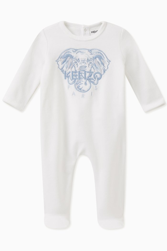

Elephant Embroidered Sleepsuit in Cotton, White