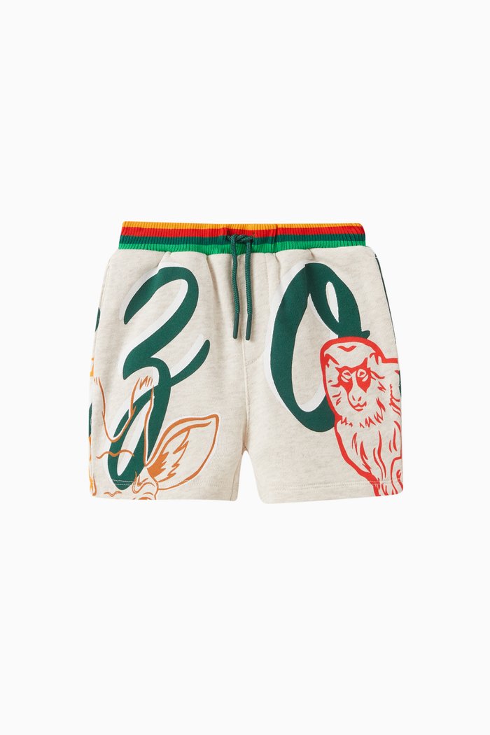 

Animal-print Logo Shorts in Cotton, Neutral