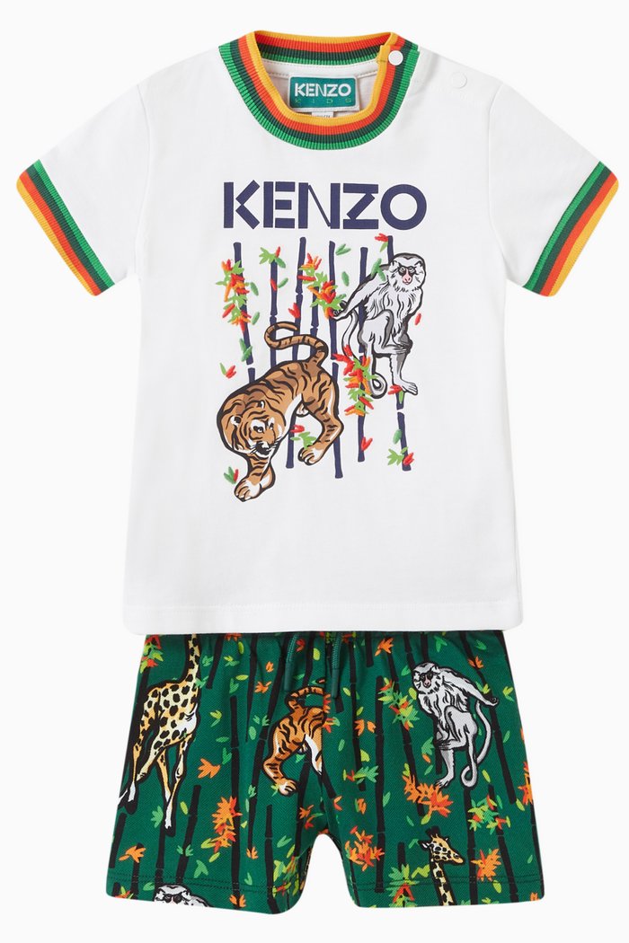 

Bamboo Print T-Shirt and Shorts Set in Cotton, Green