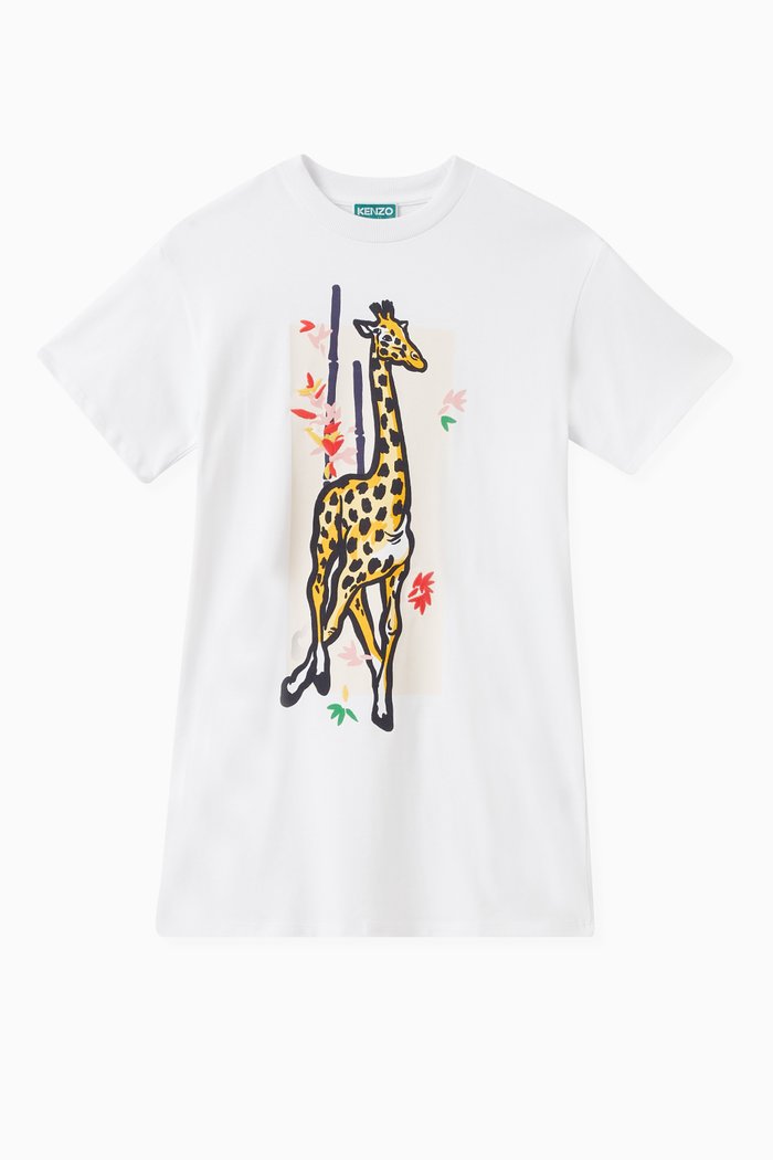 

Giraffe Print T-shirt Dress in Cotton, White