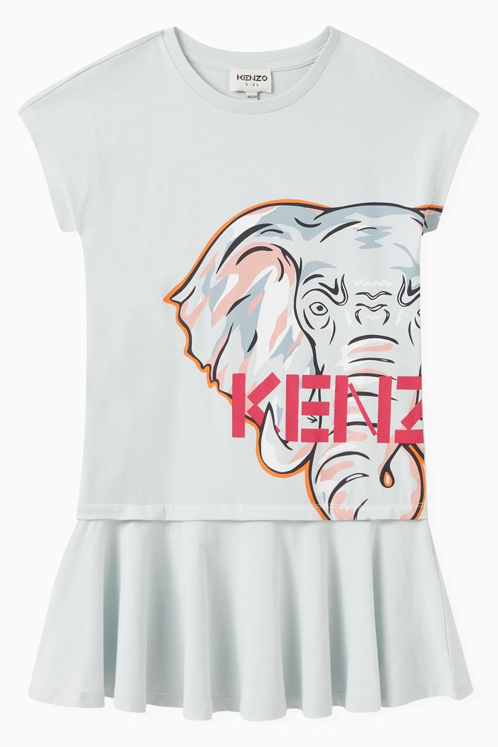 

Elephant Print Dress in Cotton, Blue
