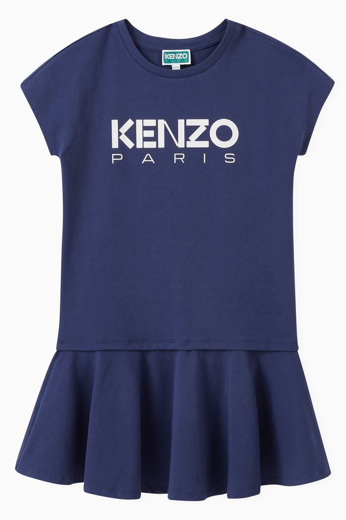 

Logo Print Dress in Cotton, Blue