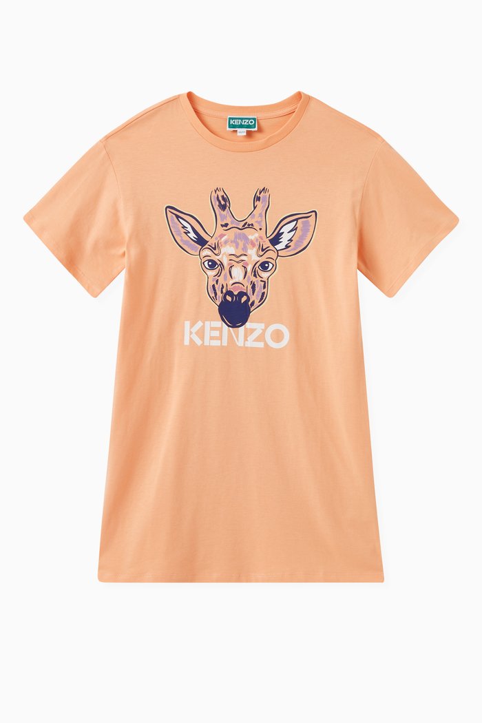 

Giraffe Print T-shirt Dress in Cotton, Orange
