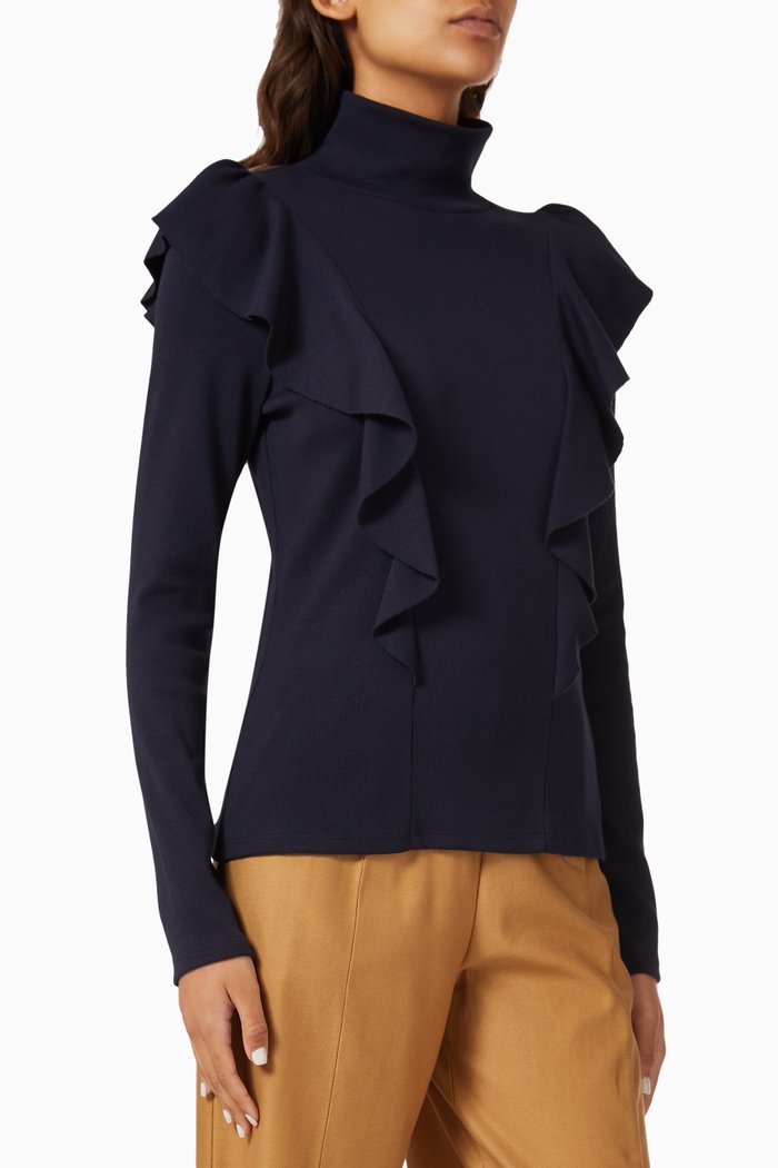 

Freida Turtleneck Top in Stretch Cotton, Blue