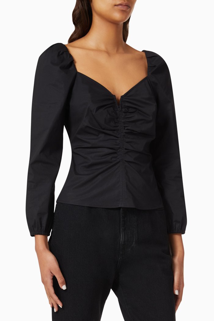 

Zhou Ruched Top in Cotton Blend, Black