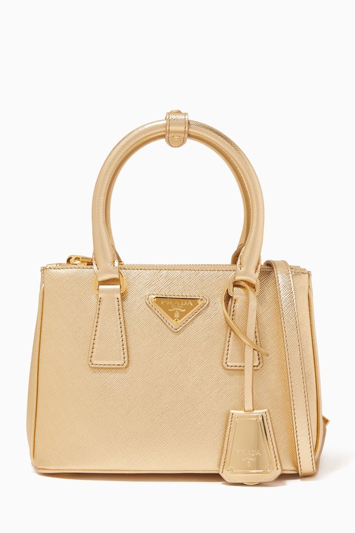 

Mini Prada Galleria Bag in Metallic Saffiano Leather, Gold