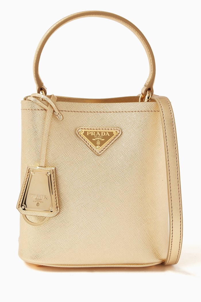 

Micro Mini Panier Shoulder Bag in Metallic Leather, Gold