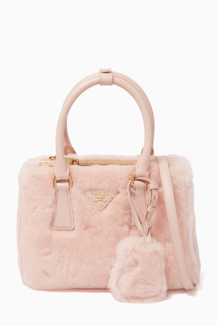 

Micro Galleria Tote Bag in Faux Fur & Leather, Pink