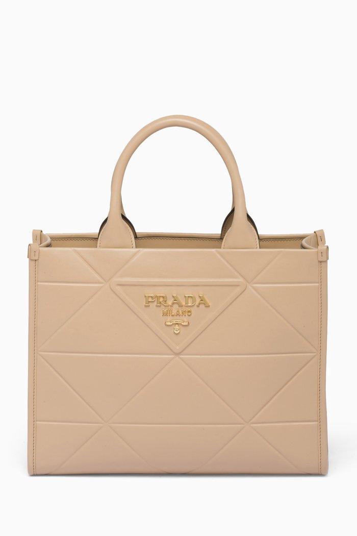 

Small Symbole Top Handle Bag in Quilted Calf Leather, Neutral