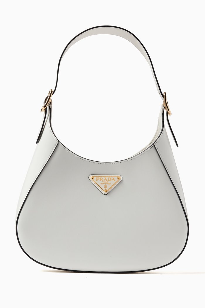 

Logo Triangle Hobo Shoulder Bag in Leather, White