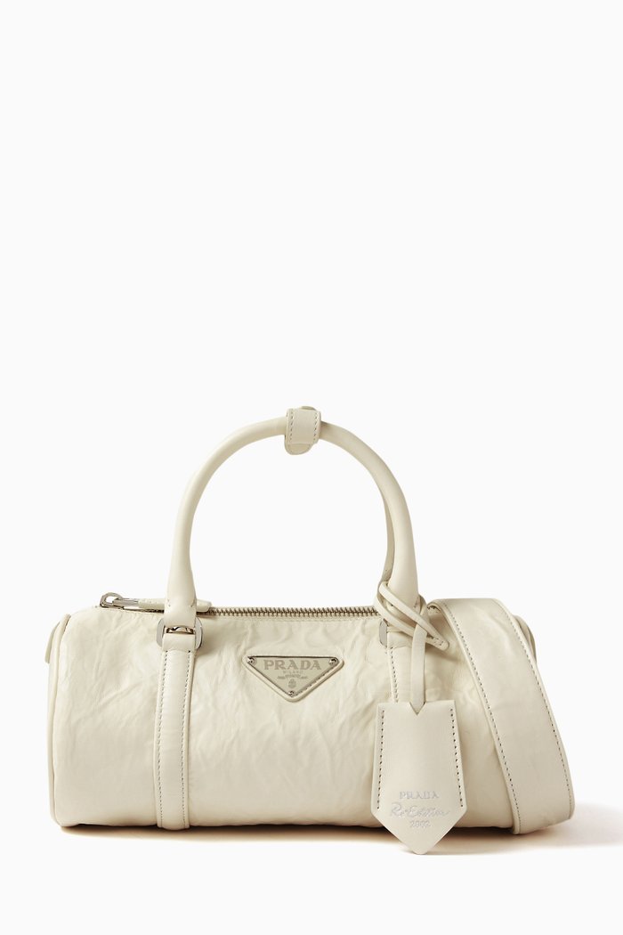 Small Handbag in Crumpled Nappa Leather, White