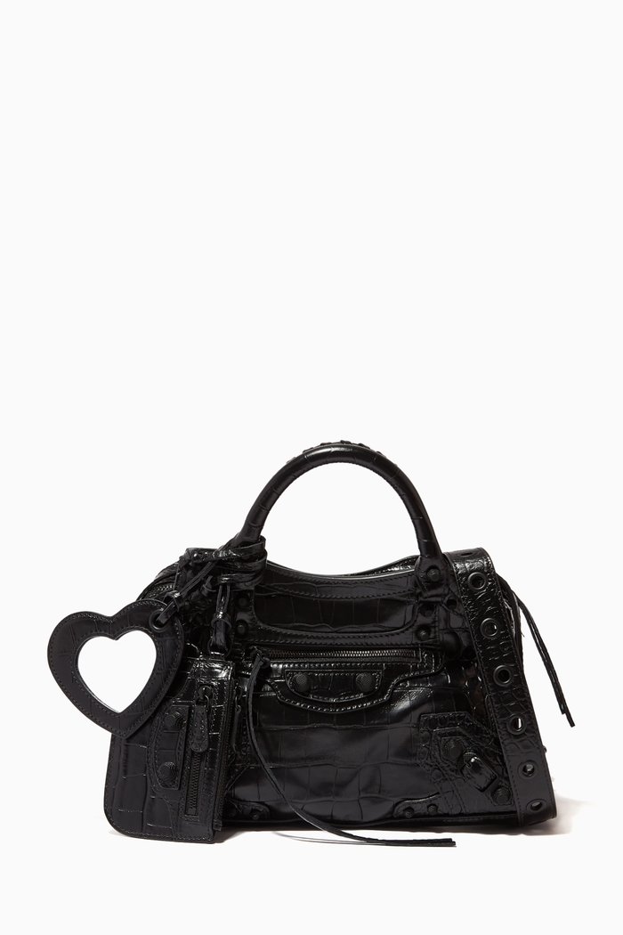 

Neo Cagole XS Top-handle Bag in Croc-embossed Calfskin, Black