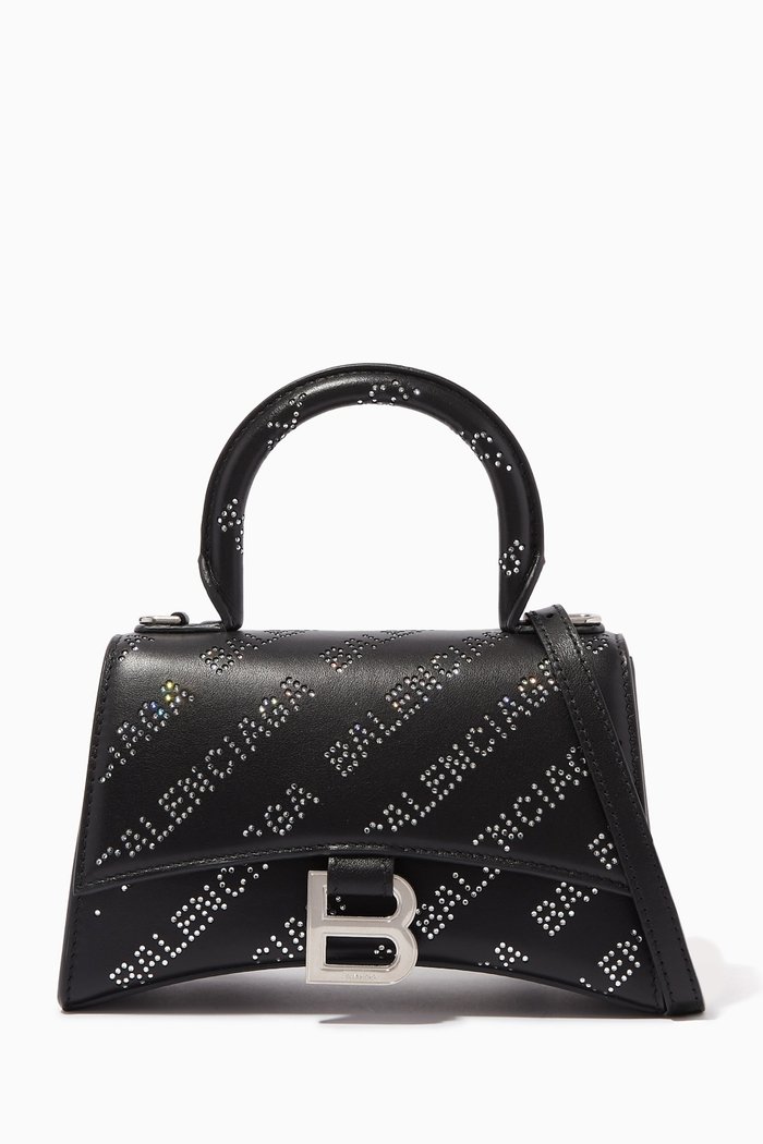 

Hourglass XS Top Handle Bag in Crystal Perforated Leather, Black