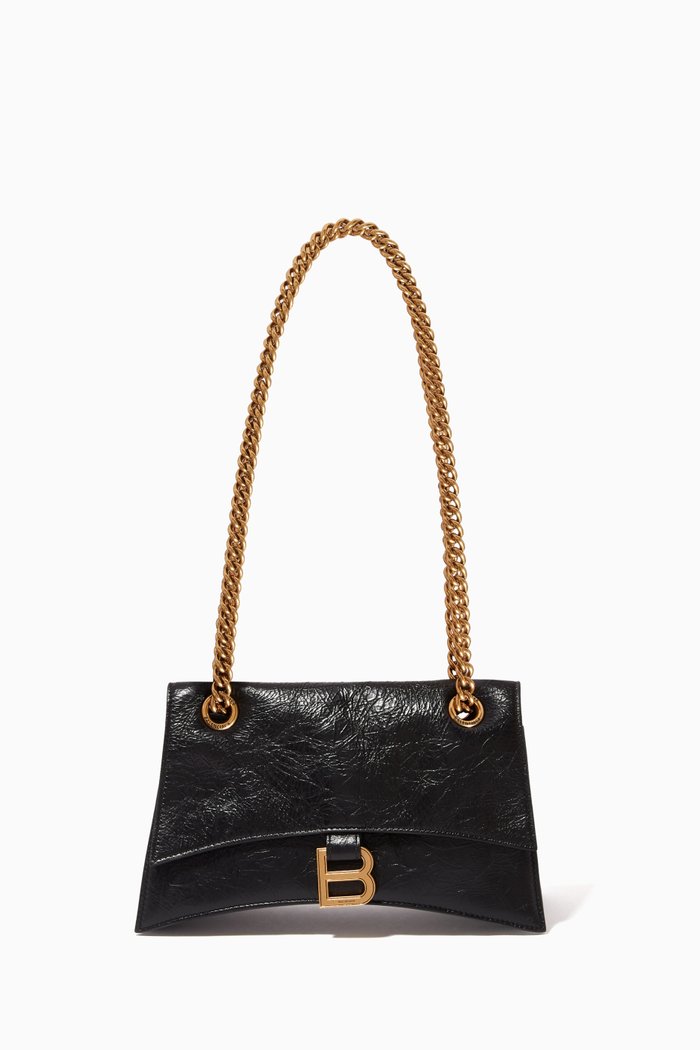 Small Crush Chain Shoulder Bag in Textured Leather, Black