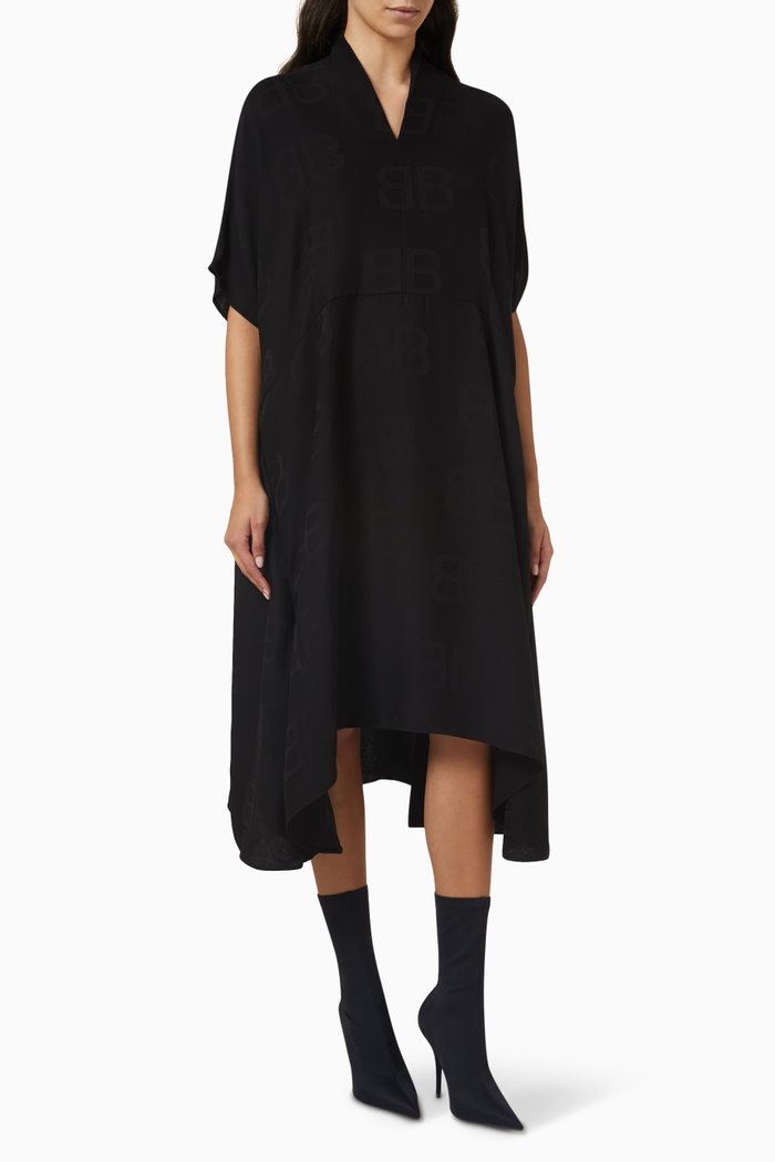 

BB Monogram Oversized Dress in Crepe, Black
