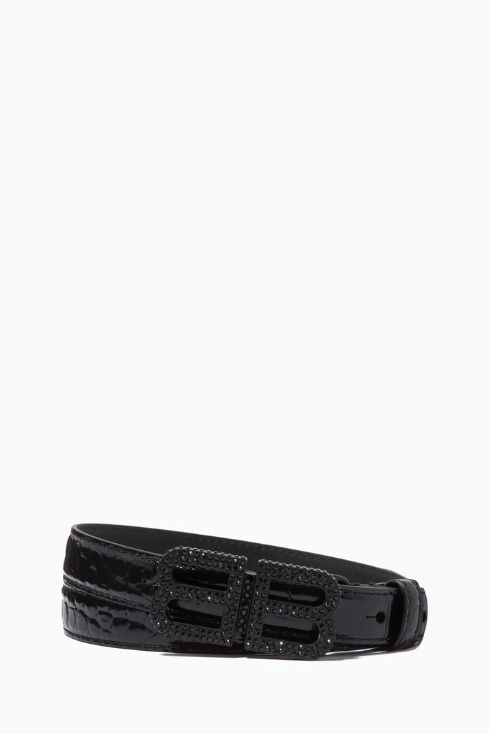 

BB Embellished Hourglass Thin Belt in Leather, Black