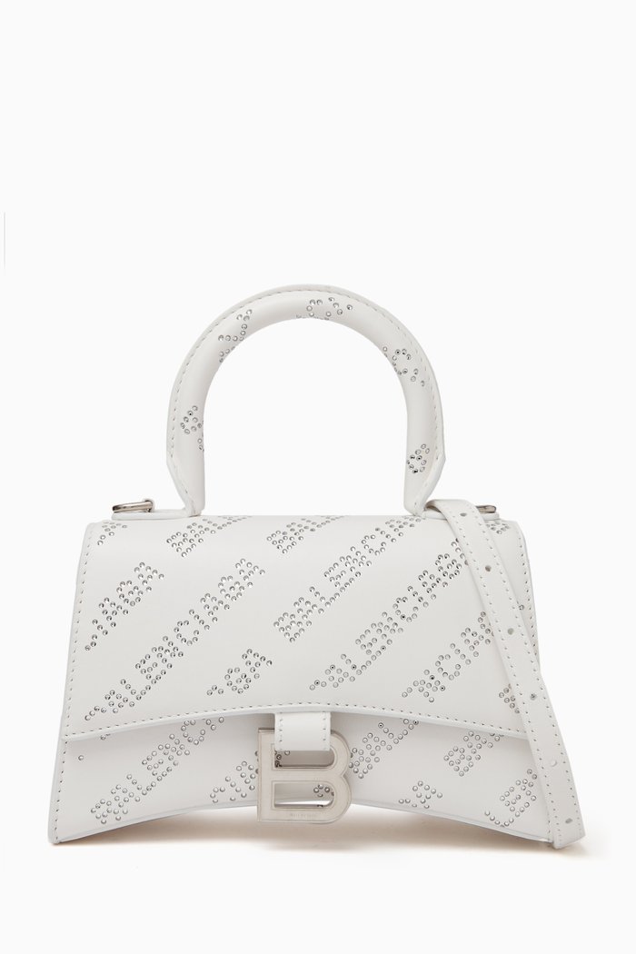 

Hourglass XS Top Handle Bag in Crystal Perforated Leather, White