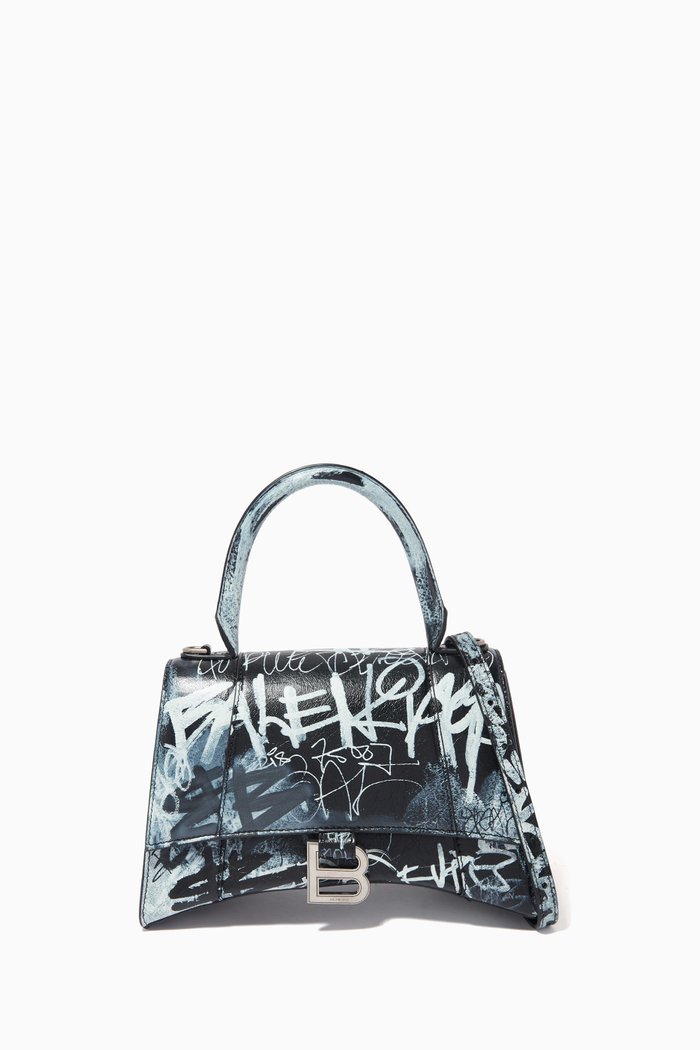 

Small Hourglass Graffiti-print Top-handle Bag in Leather, Black