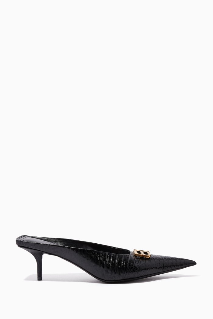 

Square Knife BB 60 Mules in Lizard-embossed Leather, Black