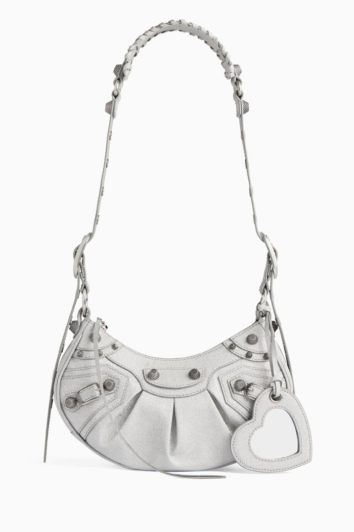 XS Le Cagole Shoulder Bag in Glittered Fabric, Silver
