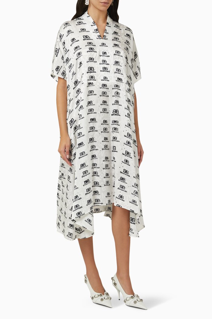 

Oversized Logo-print Dress in Crepe, White