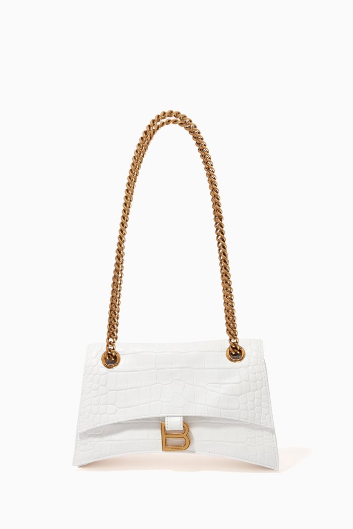 

Small Crush Chain Shoulder Bag in Croc-embossed Leather, White