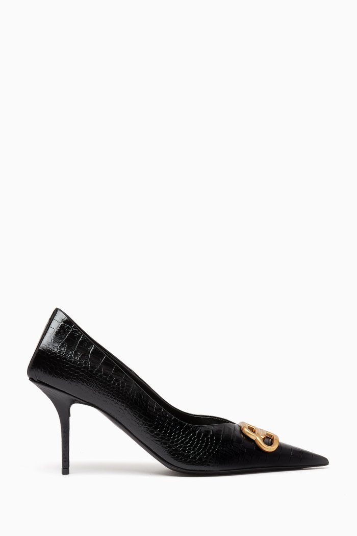 

Square Knife BB 80 Pumps in Croc-embossed Leather, Black