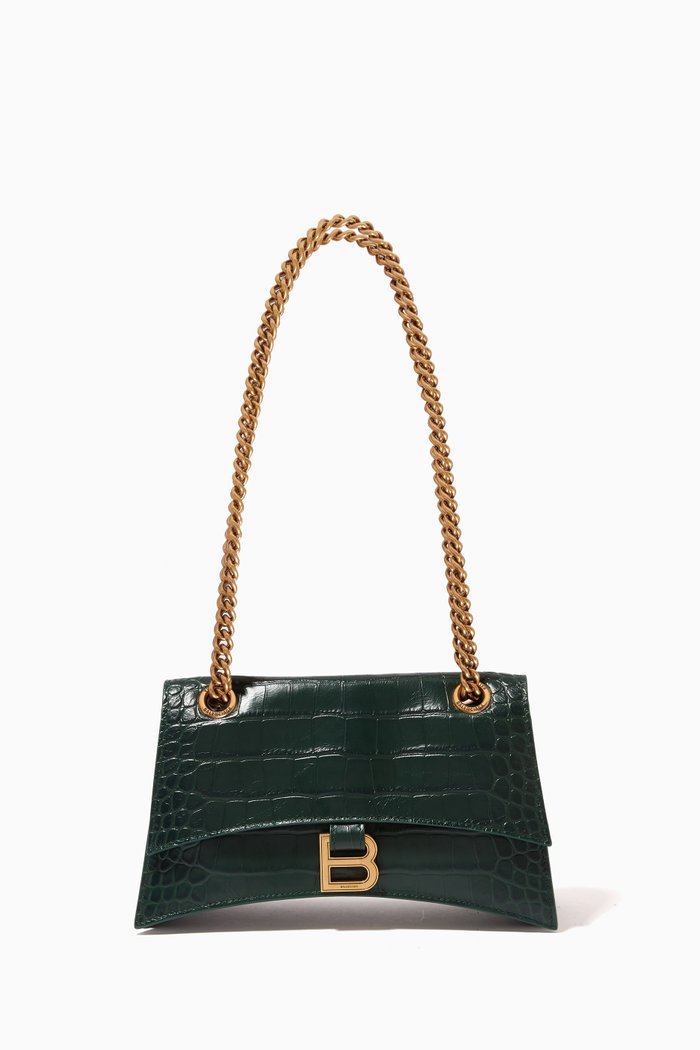 

Small Crush Chain Shoulder Bag in Croc-embossed Leather, Green