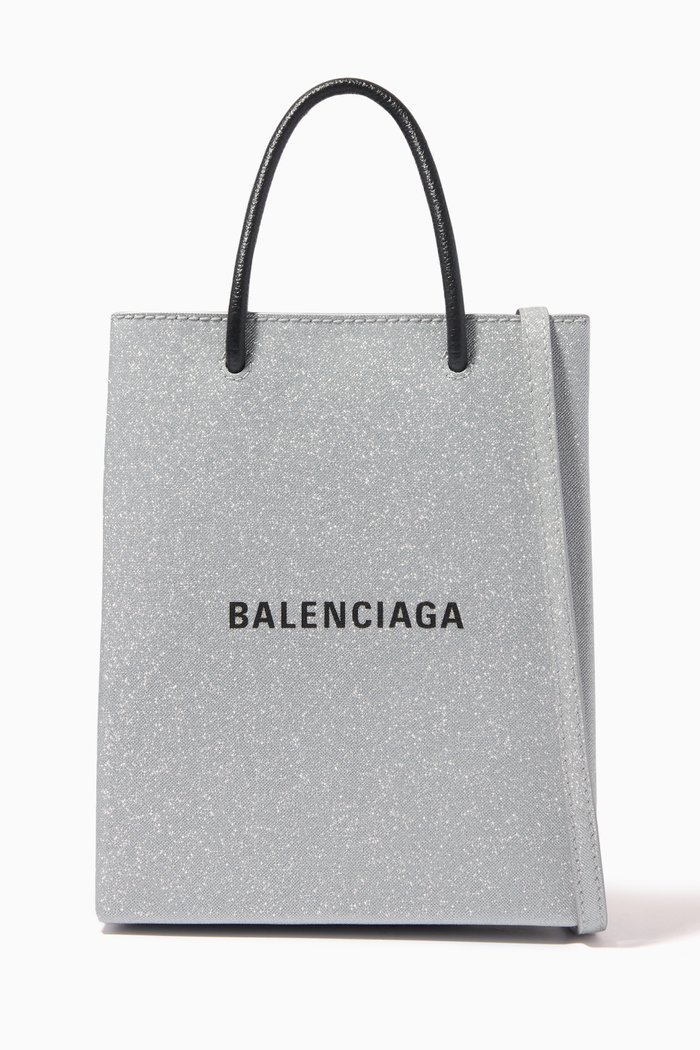 

Shopping Phone Holder Bag in Glitter Fabric, Silver