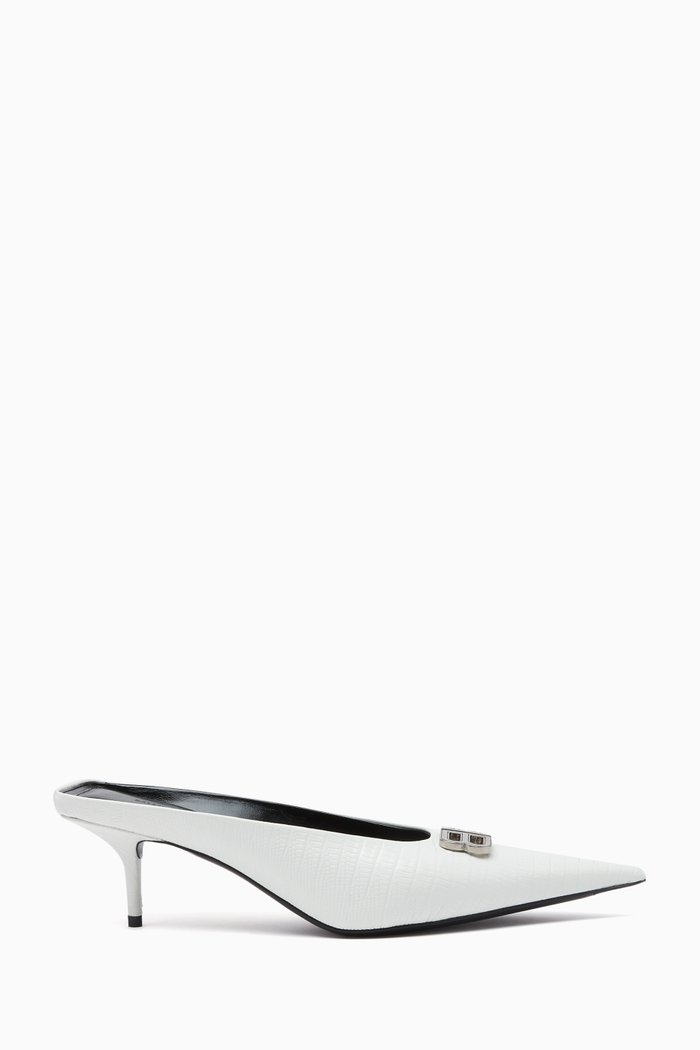 

Square Knife BB 60 Mules in Lizard-embossed Leather, White