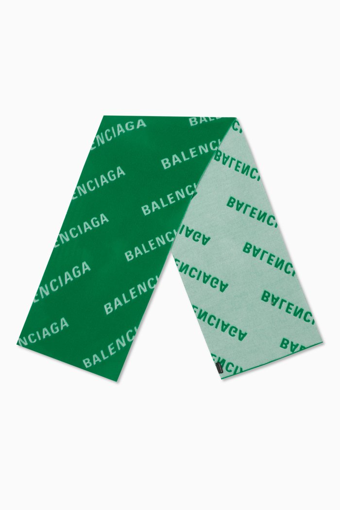

All-over Macro Logo Scarf in Brushed Wool, Green