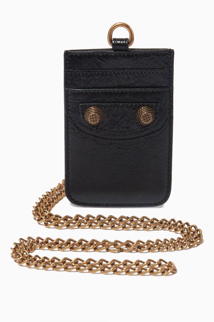 

Le Cagole Card Holder on Chain in Leather, Black