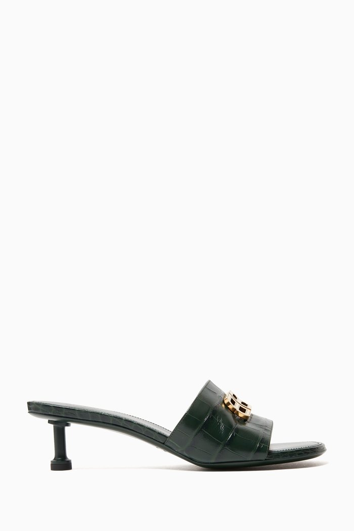 

Groupie 50 Sandals in Croc-embossed Leather, Green