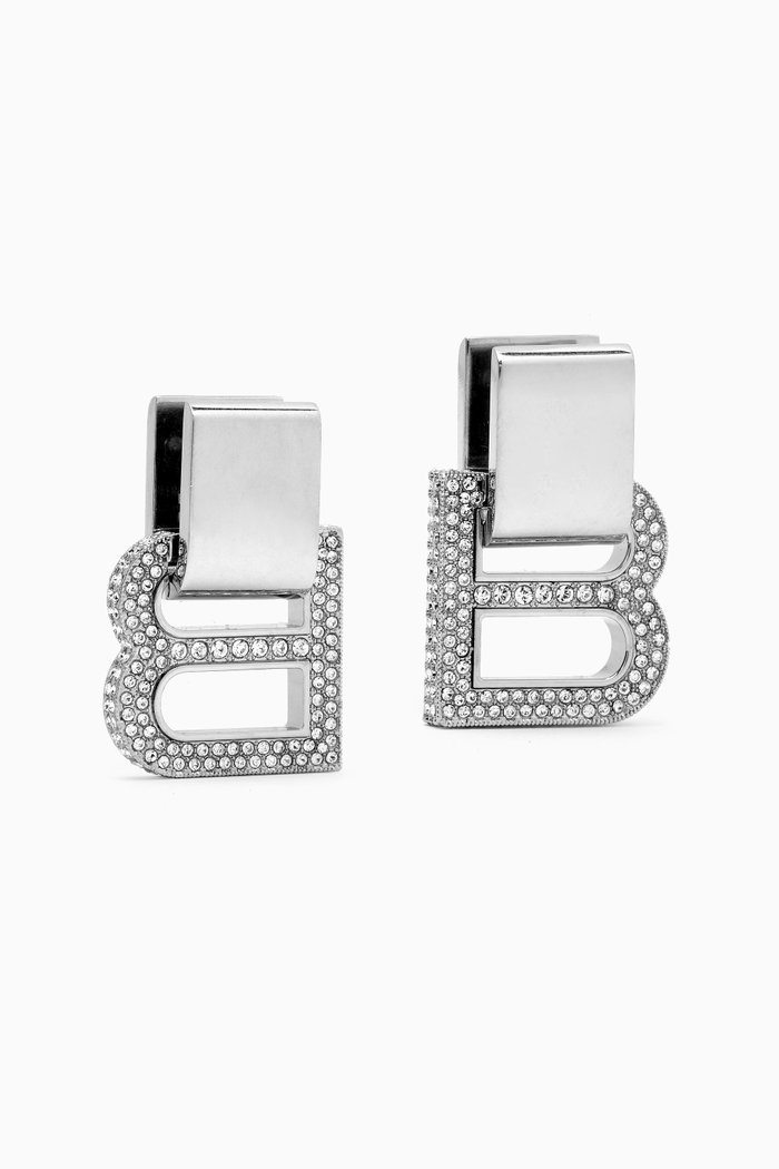 Hourglass Earrings with Rhinestones in Brass, Silver