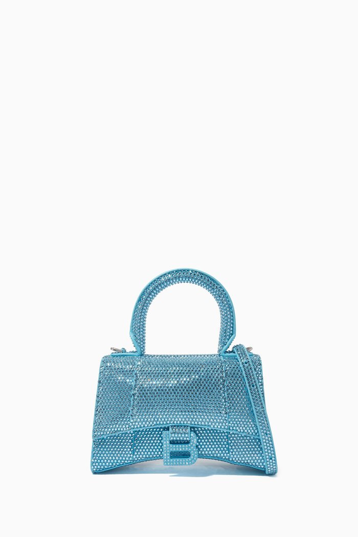 

XS Hourglass Embellished Top-handle Bag in Leather, Blue