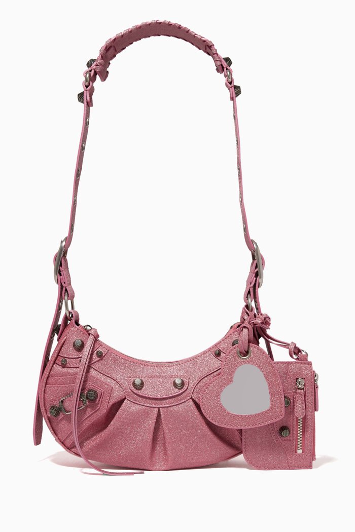 

XS Le Cagole Shoulder Bag in Glittered Fabric, Pink